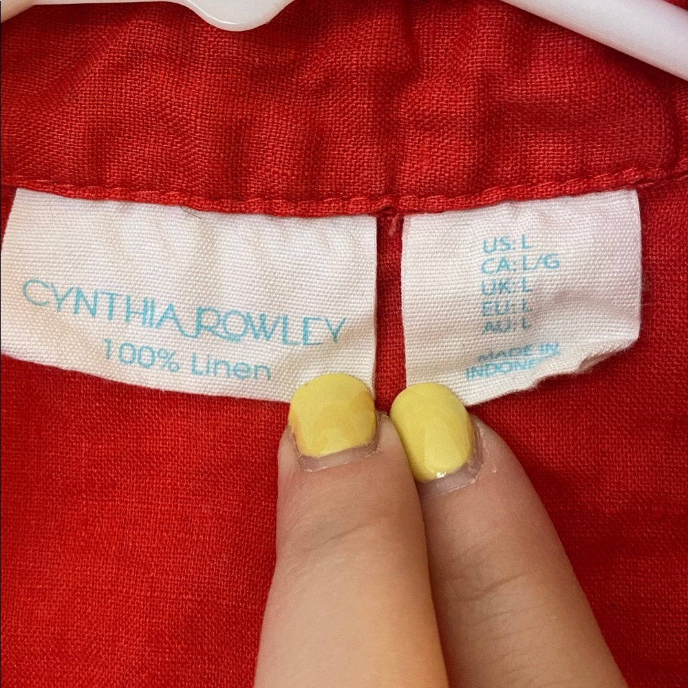 100% Linen Cynthia Rowley Red Sleeveless Wrap Top with Side Tie - Picture 2 of 9